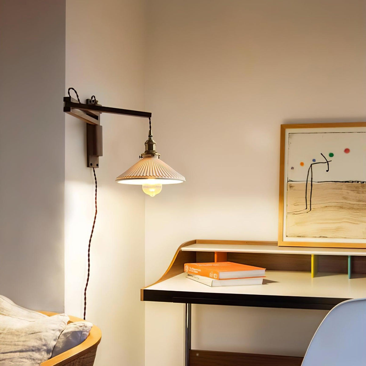 Swing Arm Walnut Wall Light