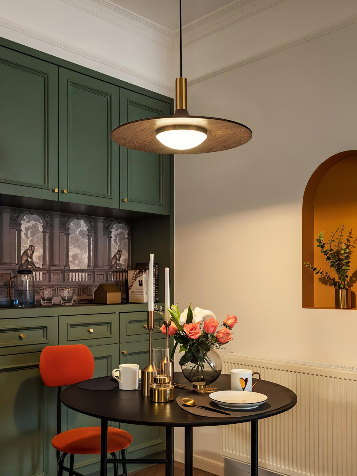 Walnut Wood Dish Pendant Light