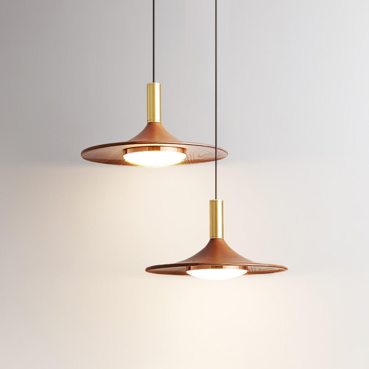 Walnut Wood Dish Pendant Light