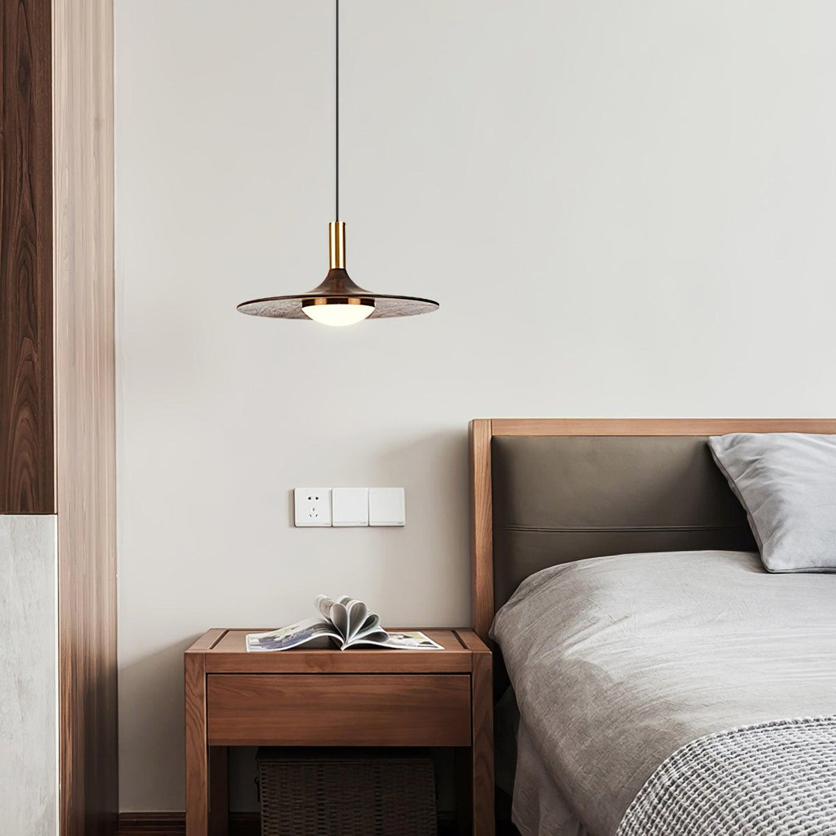 Walnut Wood Dish Pendant Light