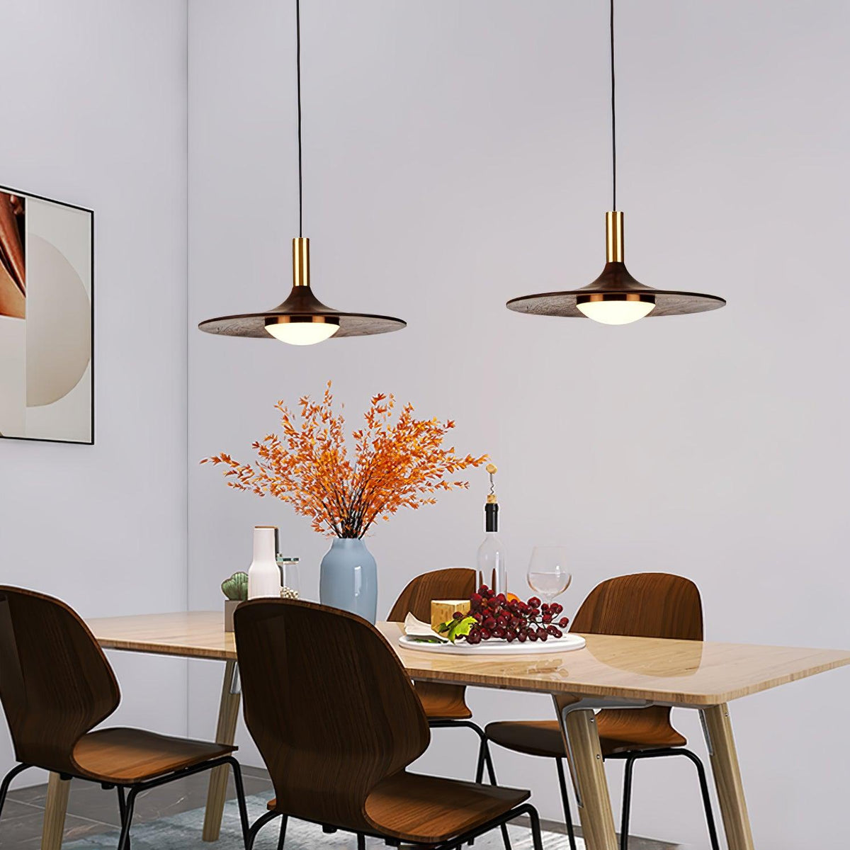 Walnut Wood Dish Pendant Light