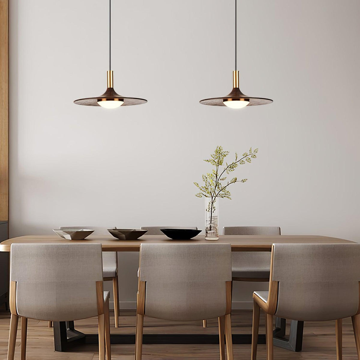 Walnut Wood Dish Pendant Light