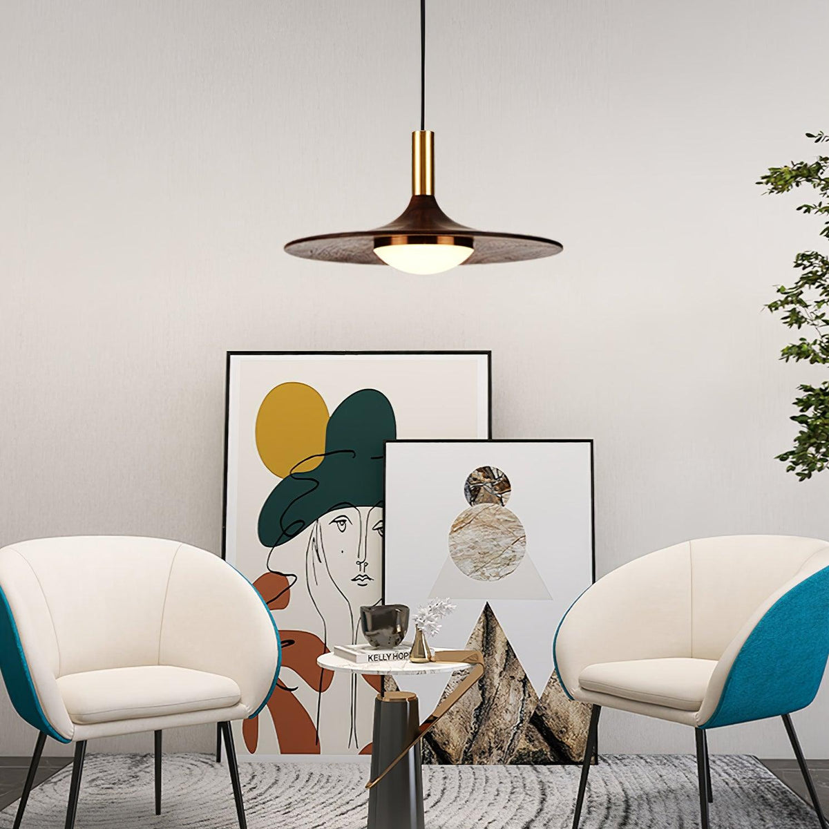 Walnut Wood Dish Pendant Light