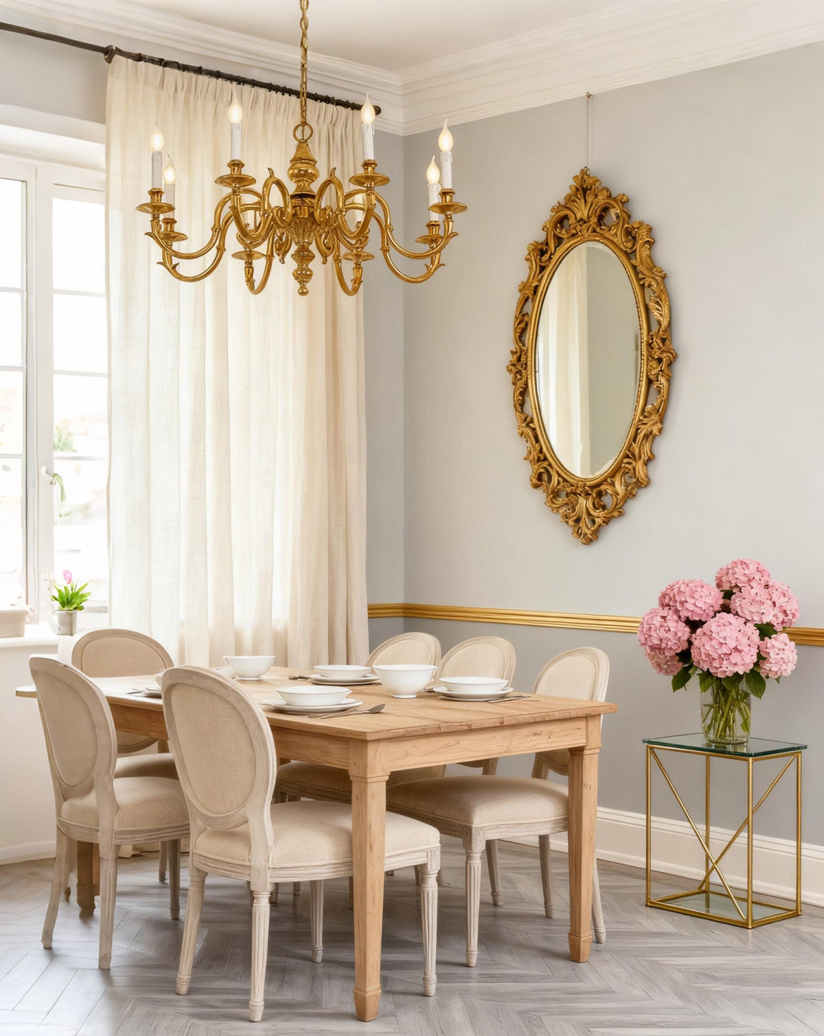 35X18 Inch 8 Lights Vintage French Gold Brass Chandelier for Master Bedroom