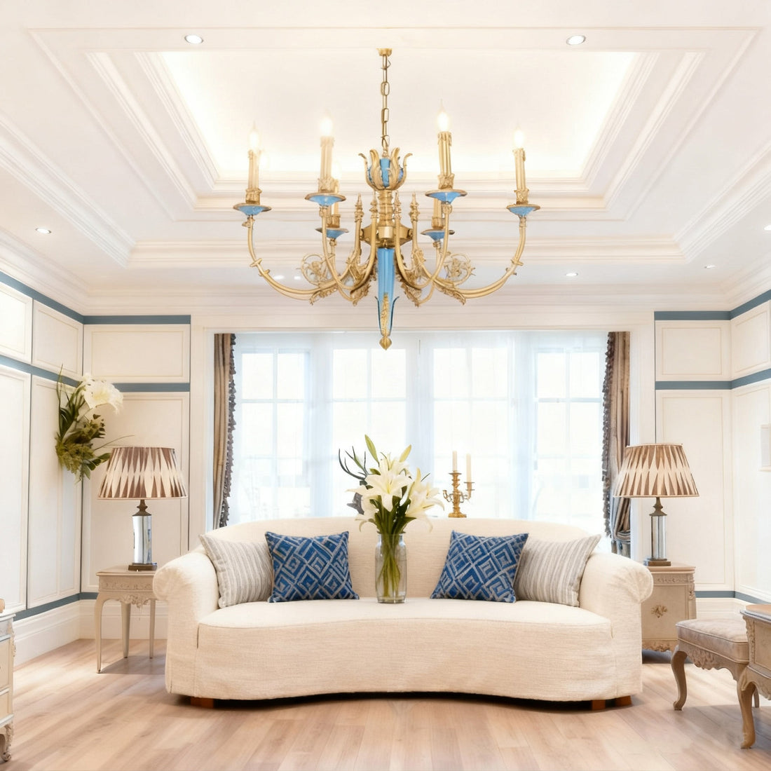 26X23 Inch 6 Lights Rococo Style Antique Copper Chandelier Small Blue Bedroom Chandelier