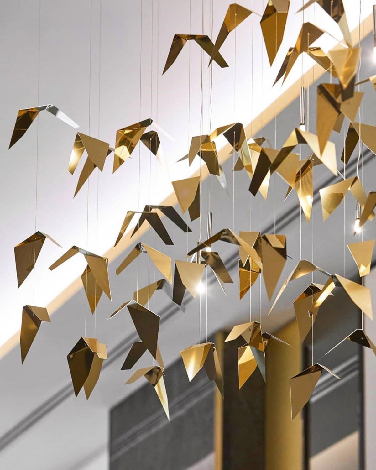 Golden Wings Floating Chandelier with Metallic Finish for Hall, Hotel, Restaurant