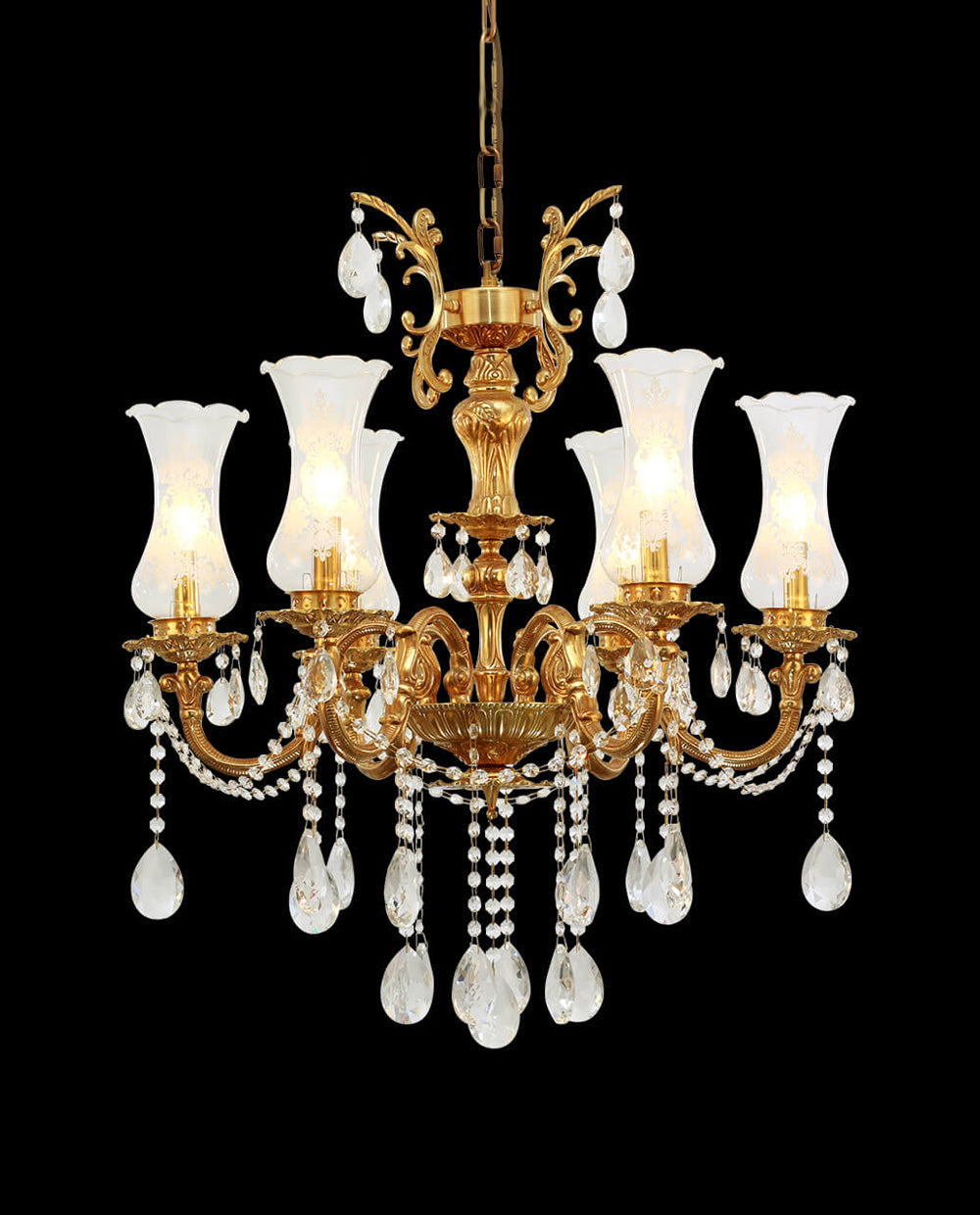 28X31 Inch 6 Lights Small Classical Candle Style Brass and Crystal Chandelier Lighting