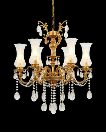 28X31 Inch 6 Lights Small Classical Candle Style Brass and Crystal Chandelier Lighting