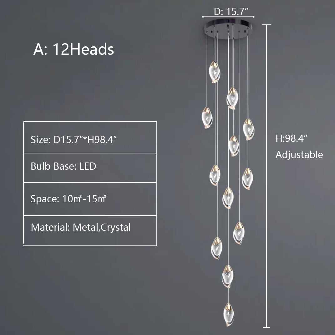 Modern Mango Shape Light Crystal Air Bubbles Pendant Chandelier for Stairs / living Room / high-Ceiling Room