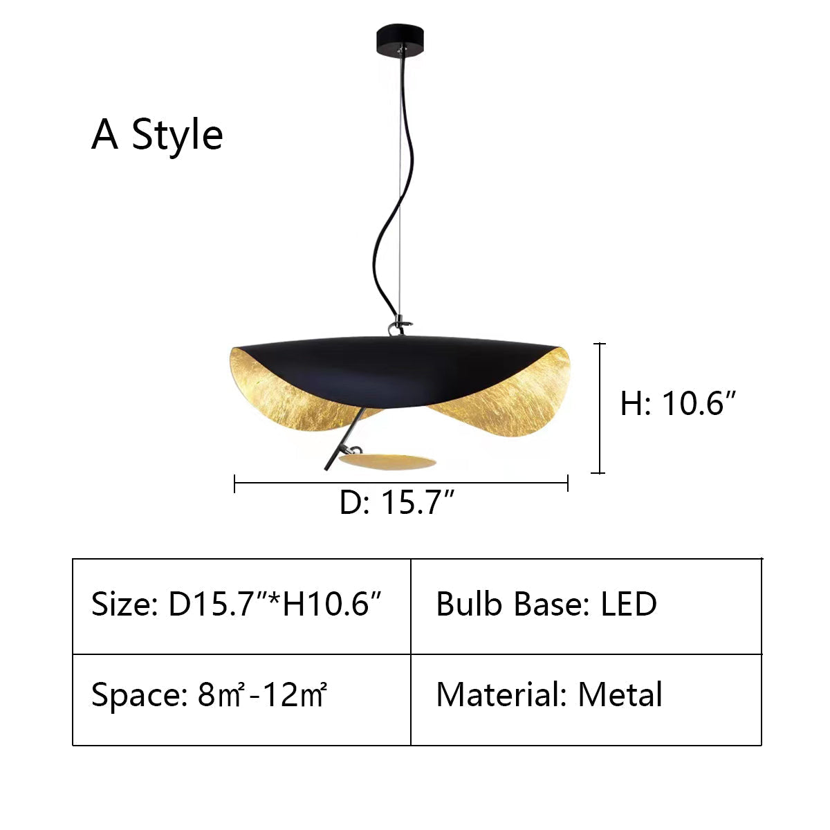 Modern Art Hat-Shaped Gold Leaf Metal Pendant Chandelier for Living and Dining Room