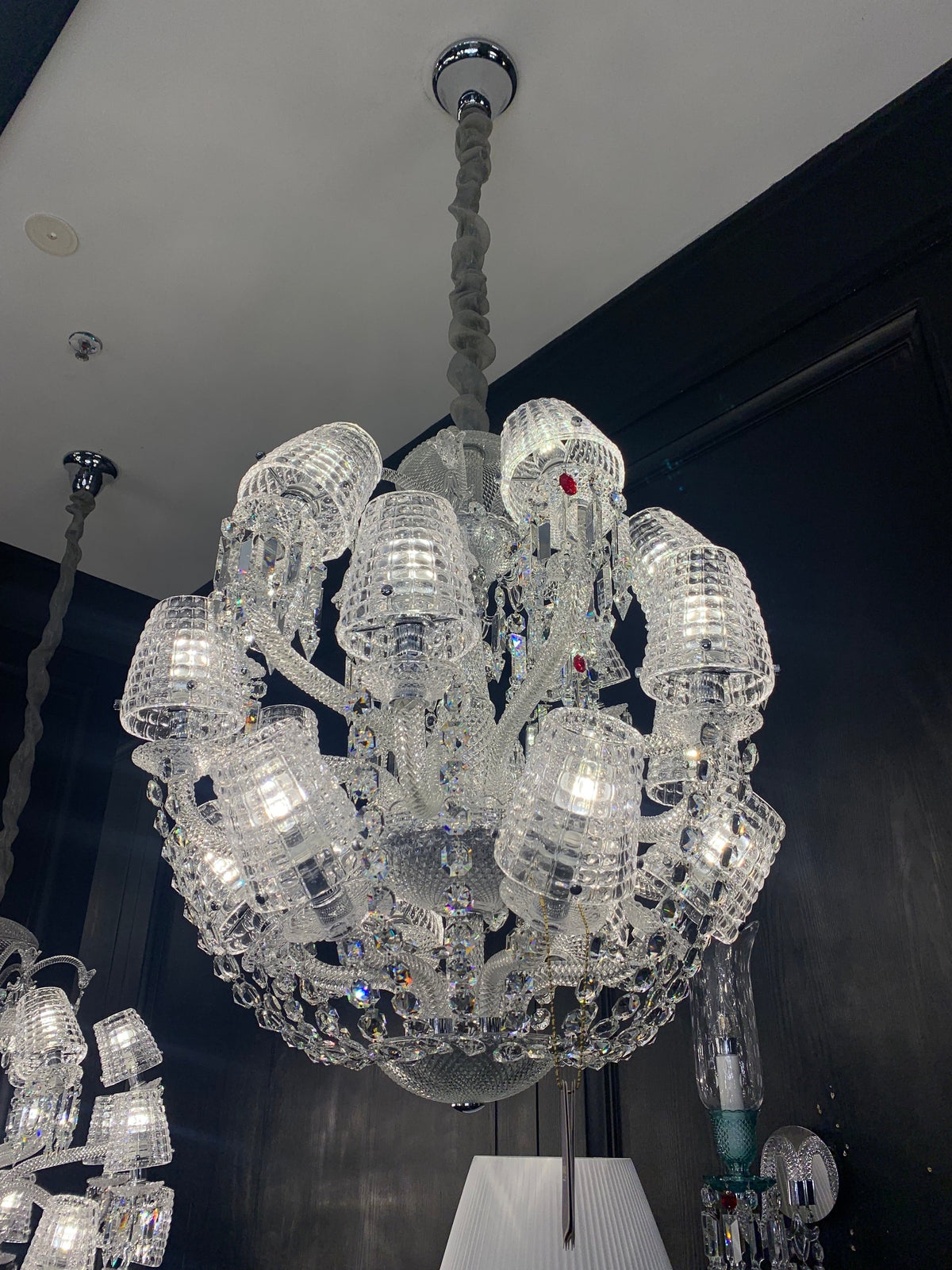 Luxury Globe-Shaped Crystal Chandelier with Fabric and Crystal Glass Shades, High-Quality Finish