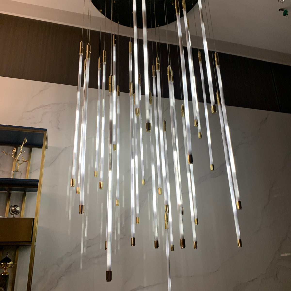Modern Lightsabers Floating Tube Chandelier with Acrylic and Iron Finish, 512-System Raindrop Effect