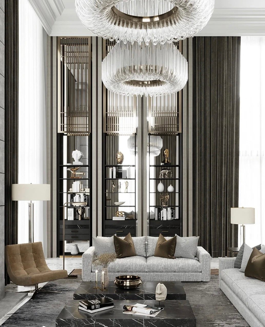 Extra Large Round Modern Chandelier with Clear Glass Tubes and Silver Metal Finish for Living Room Hotel Lobby