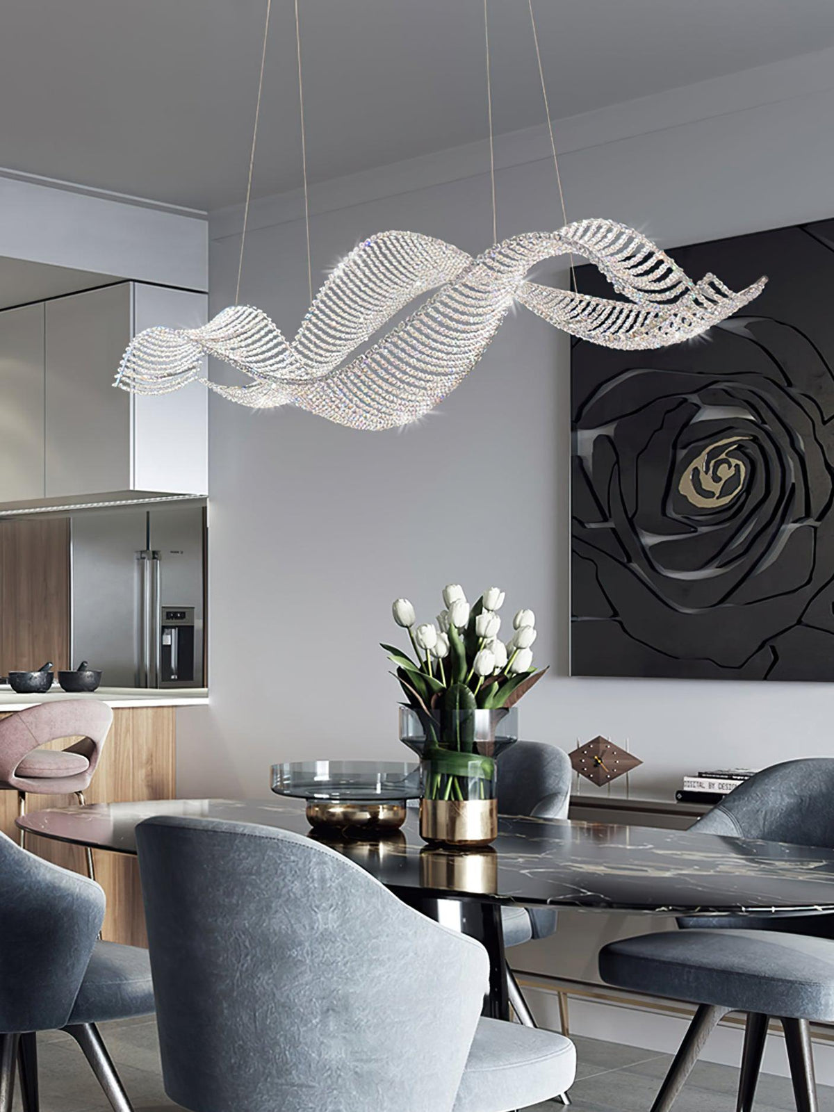 Modern Wavy Crystal Chandelier for Dining Room / kitchen Island