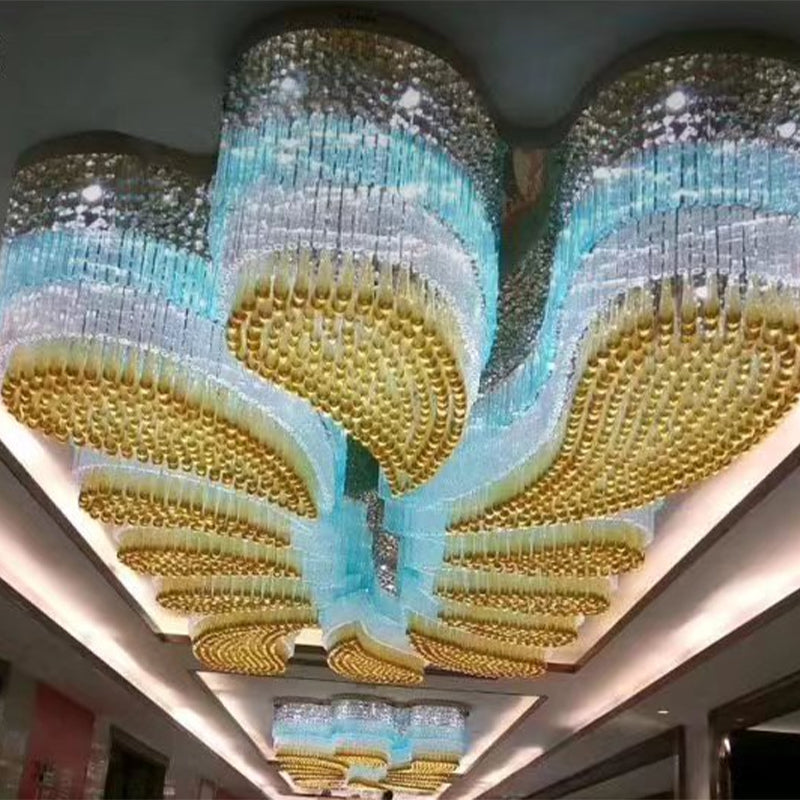 Custom Extra Large Floral Flush Mount Crystal Chandelier with Stainless Steel Finish for Hotel Restaurant