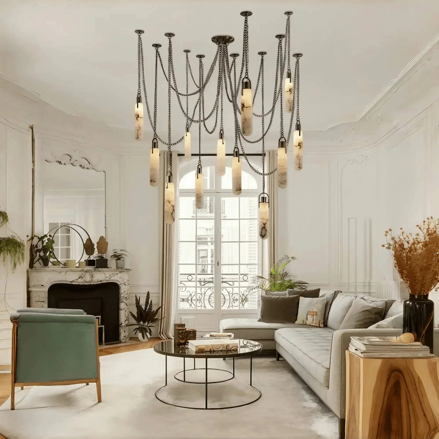 Alabaster Flint 1/2/3/5/7/9/12/15 - Light LED Multi - Drop Pendant - 12 lightsManor Lights