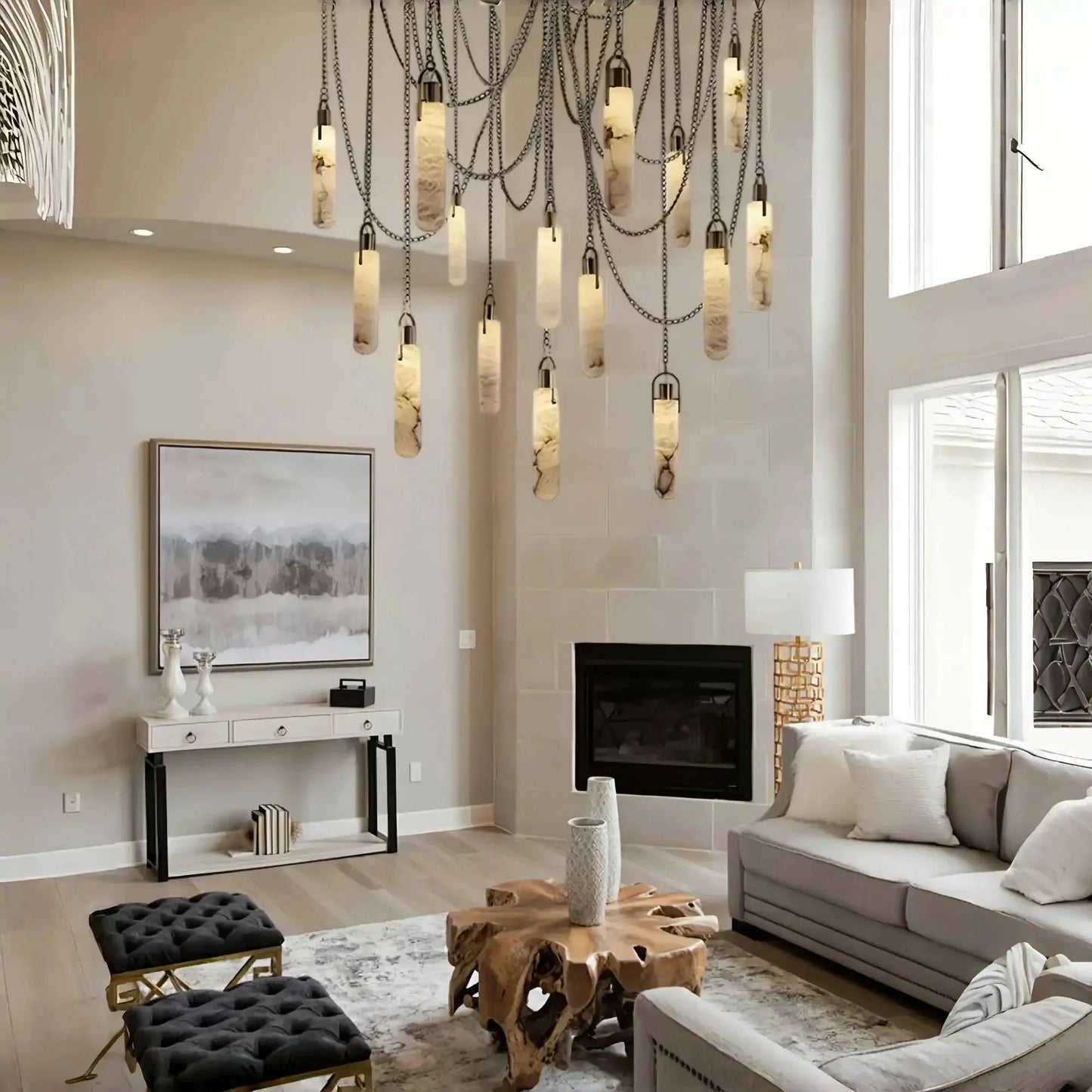 Alabaster Flint 1/2/3/5/7/9/12/15 - Light LED Multi - Drop Pendant - 15 lightsManor Lights