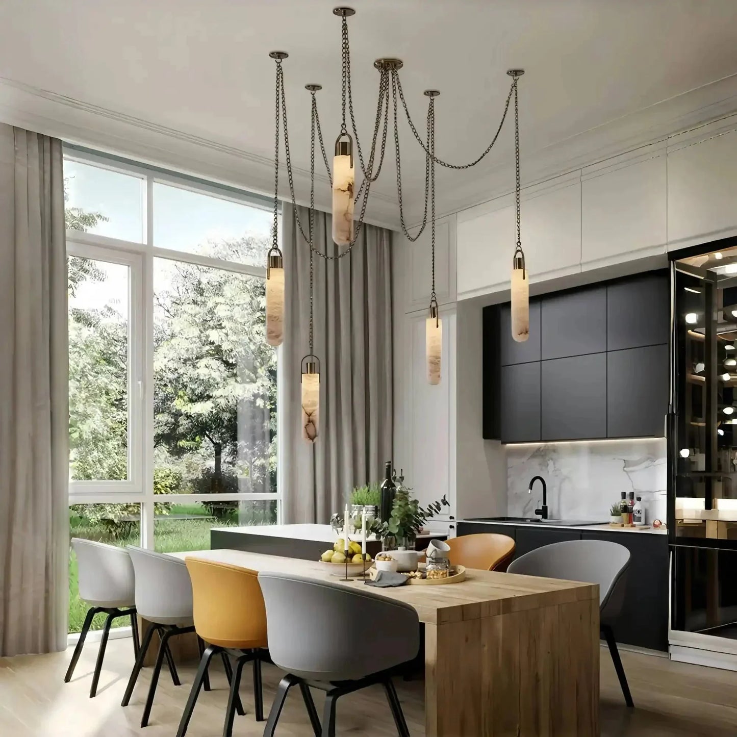 Alabaster Flint 1/2/3/5/7/9/12/15 - Light LED Multi - Drop Pendant - 5 lightsManor Lights