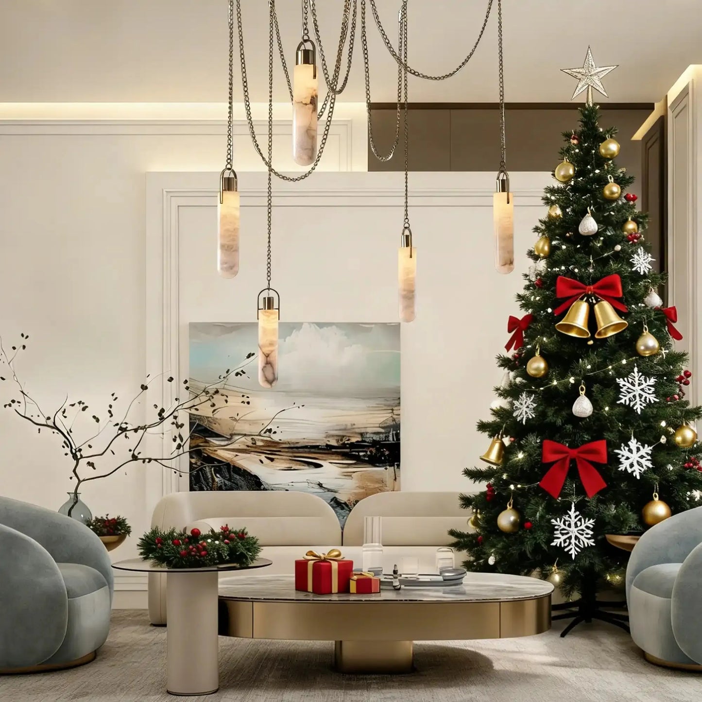 Alabaster Flint 5 Light LED Multi - Drop Pendant - Manor Lights