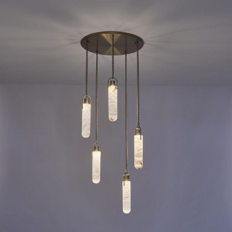 Alabaster Flint Additions Multi Light Pendant, Round Chandelier For staircase, Hallway - Manor Lights