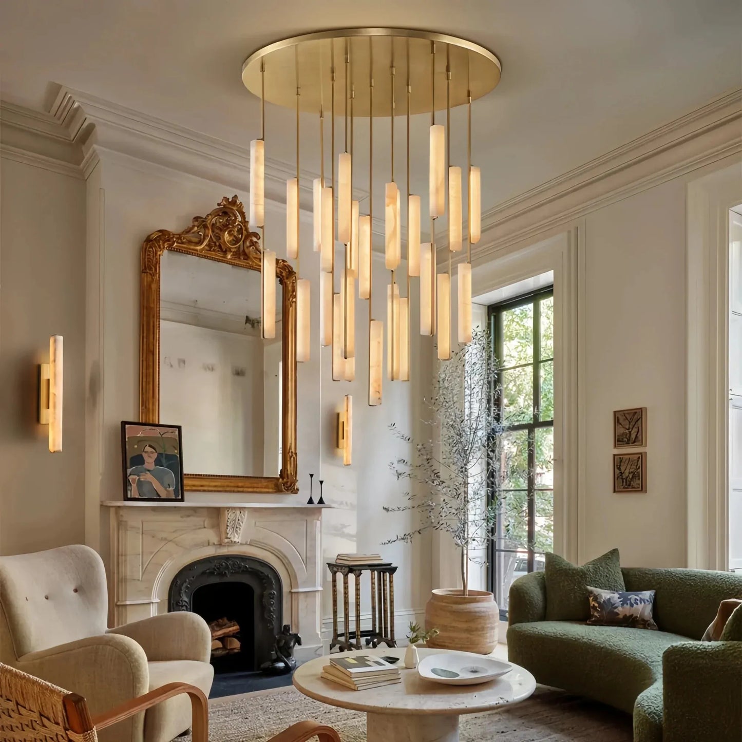 Audubon Alabaster Round Chandelier 24", 40", 56"