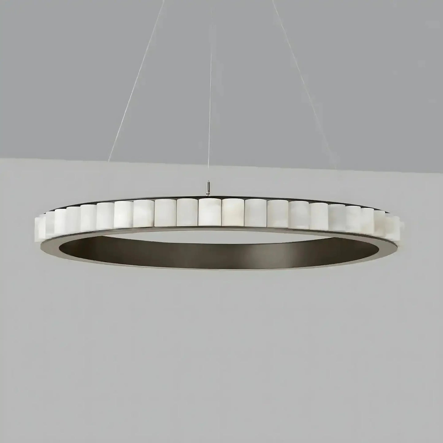 Avalon Alabaster Round Chandelier - 23.6″Dia x 59″HBlackWarm White - Manohaus
