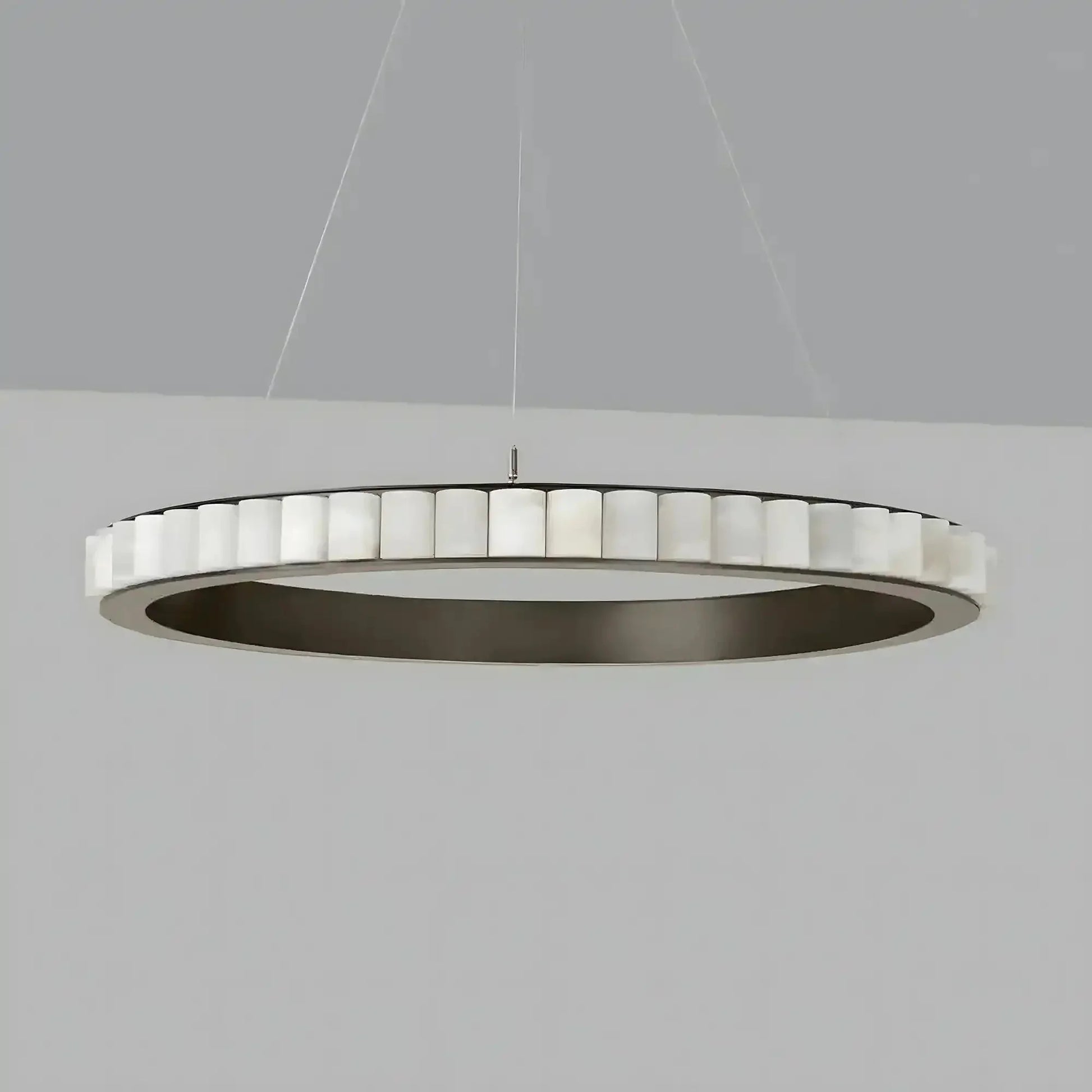 Avalon Alabaster Round Chandelier - 23.6″Dia x 59″HBlackWarm White - Manohaus