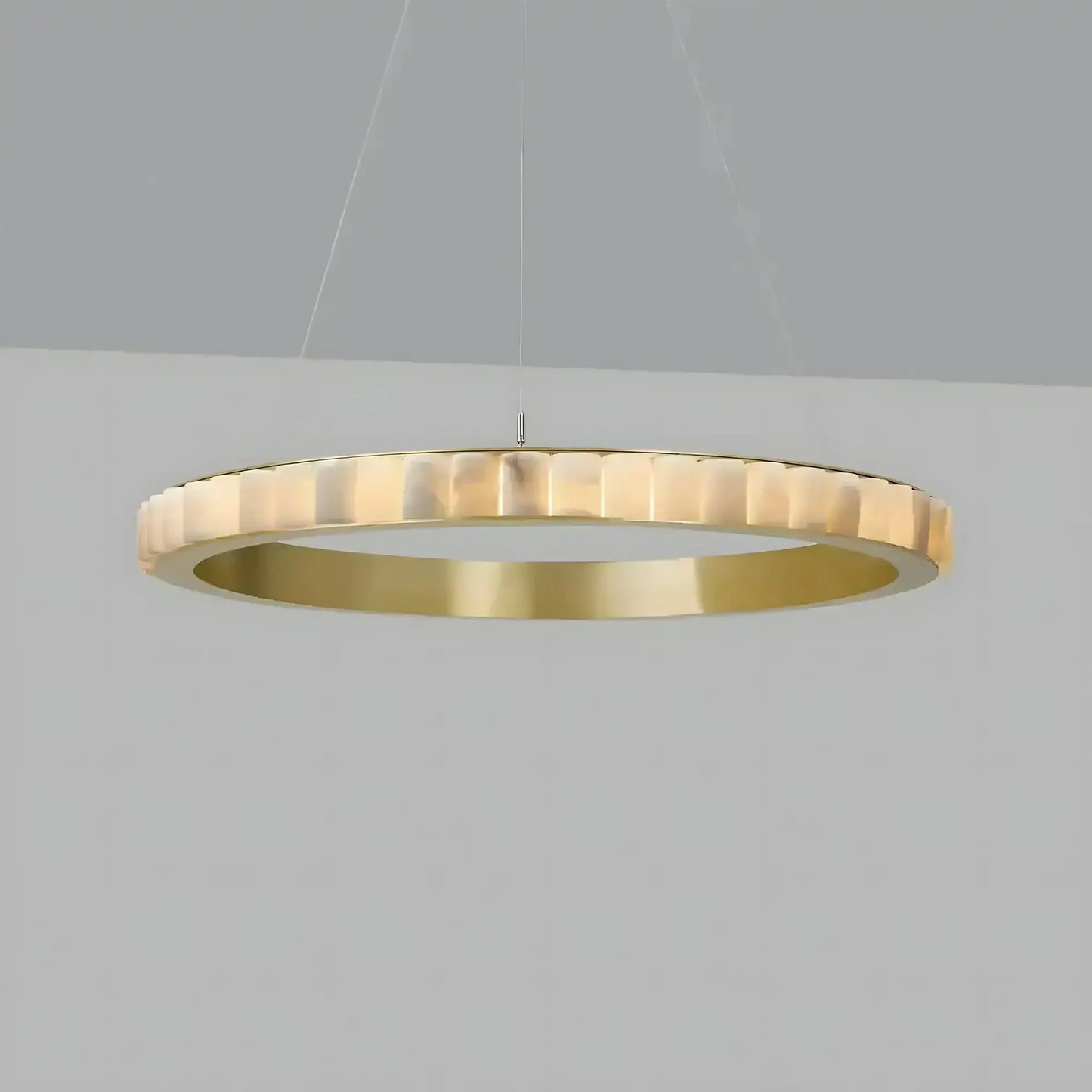 Avalon Alabaster Round Chandelier - 39.4″Dia x 59″HBlackWarm White - Manohaus