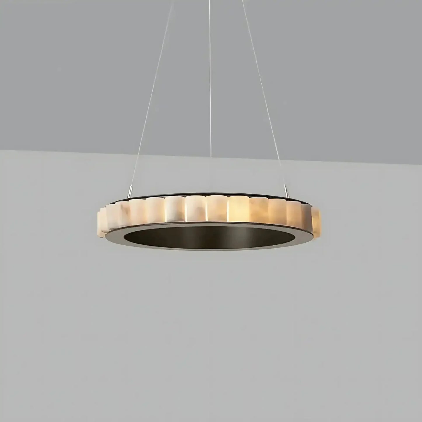 Avalon Alabaster Round Chandelier - 39.4″Dia x 59″HCopperWarm White - Manohaus
