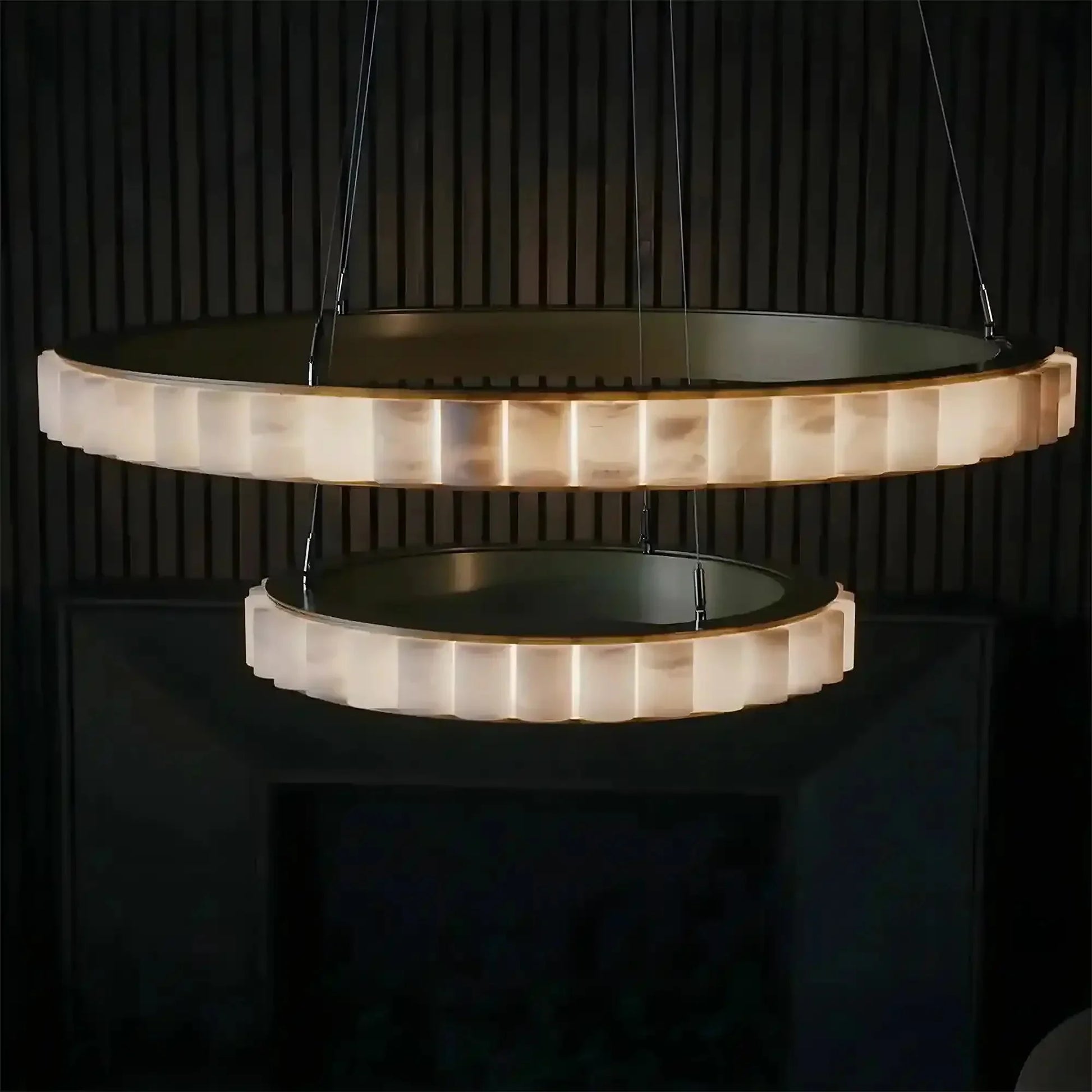 Avalon Alabaster Round Chandelier - 31.5″Dia x 59″HCopperWarm White - Manohaus