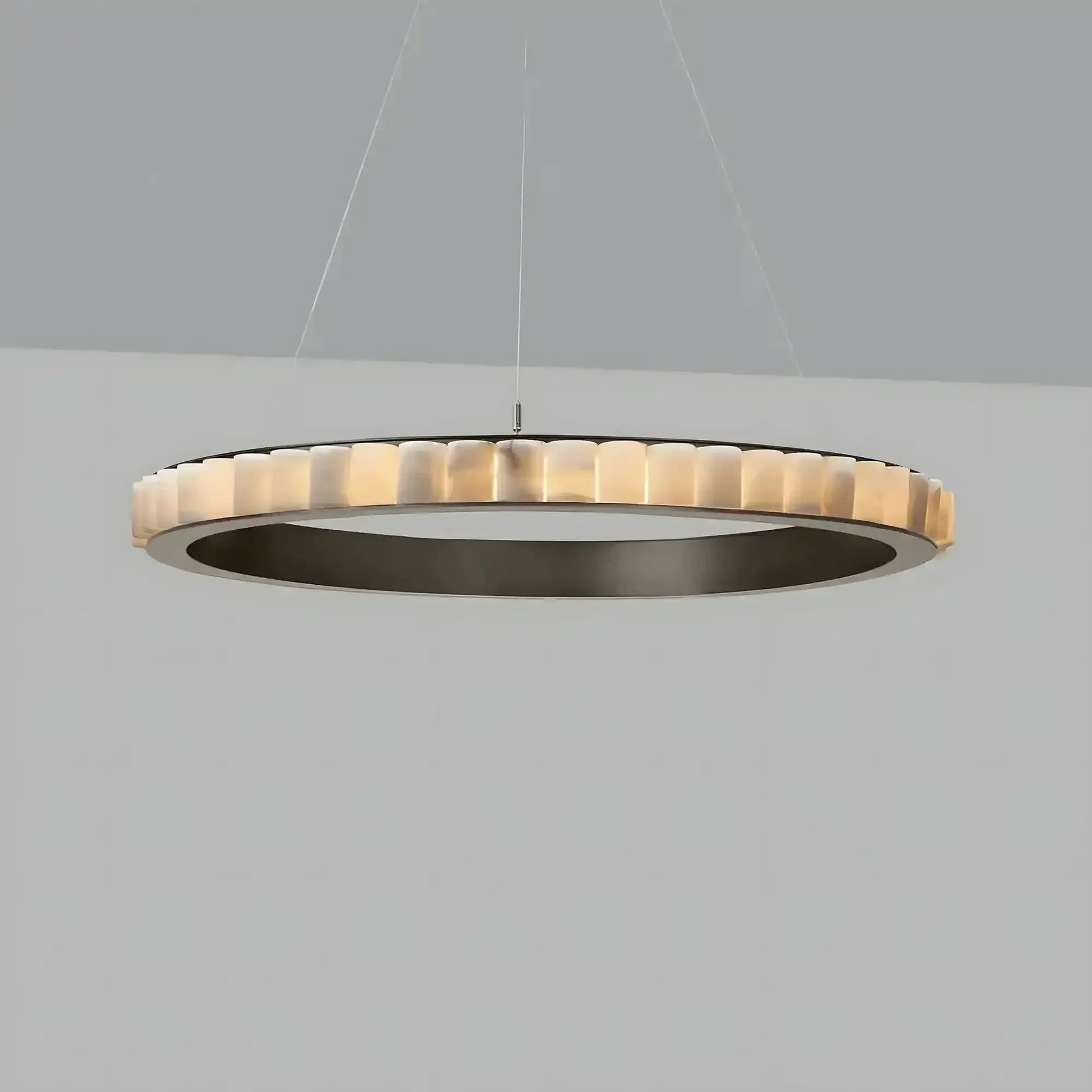 Avalon Alabaster Round Chandelier - 39.4″Dia x 59″HBlackWarm White - Manohaus