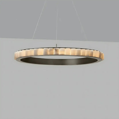 Avalon Alabaster Round Chandelier - 39.4″Dia x 59″HBlackWarm White - Manohaus