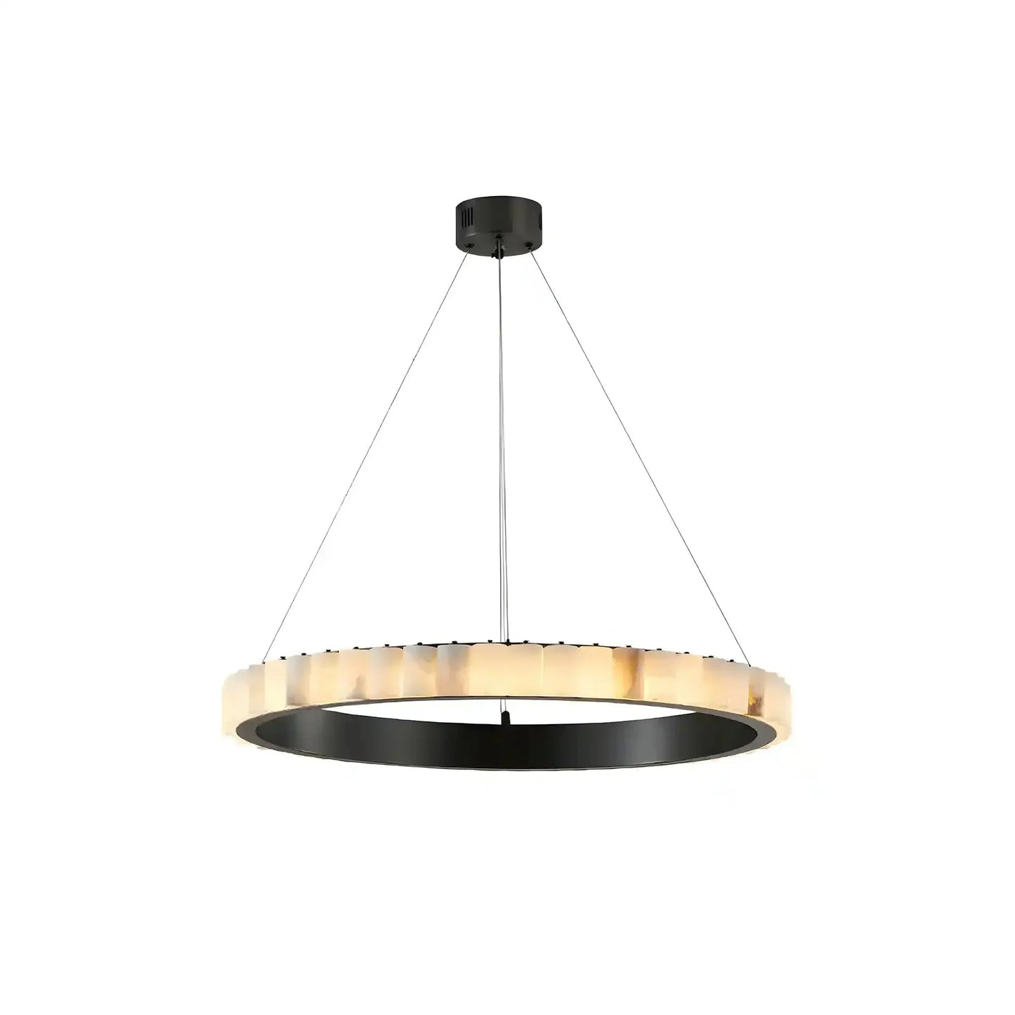 Avalon Alabaster Round Chandelier - 23.6″Dia x 59″HBlackWarm White - Manohaus