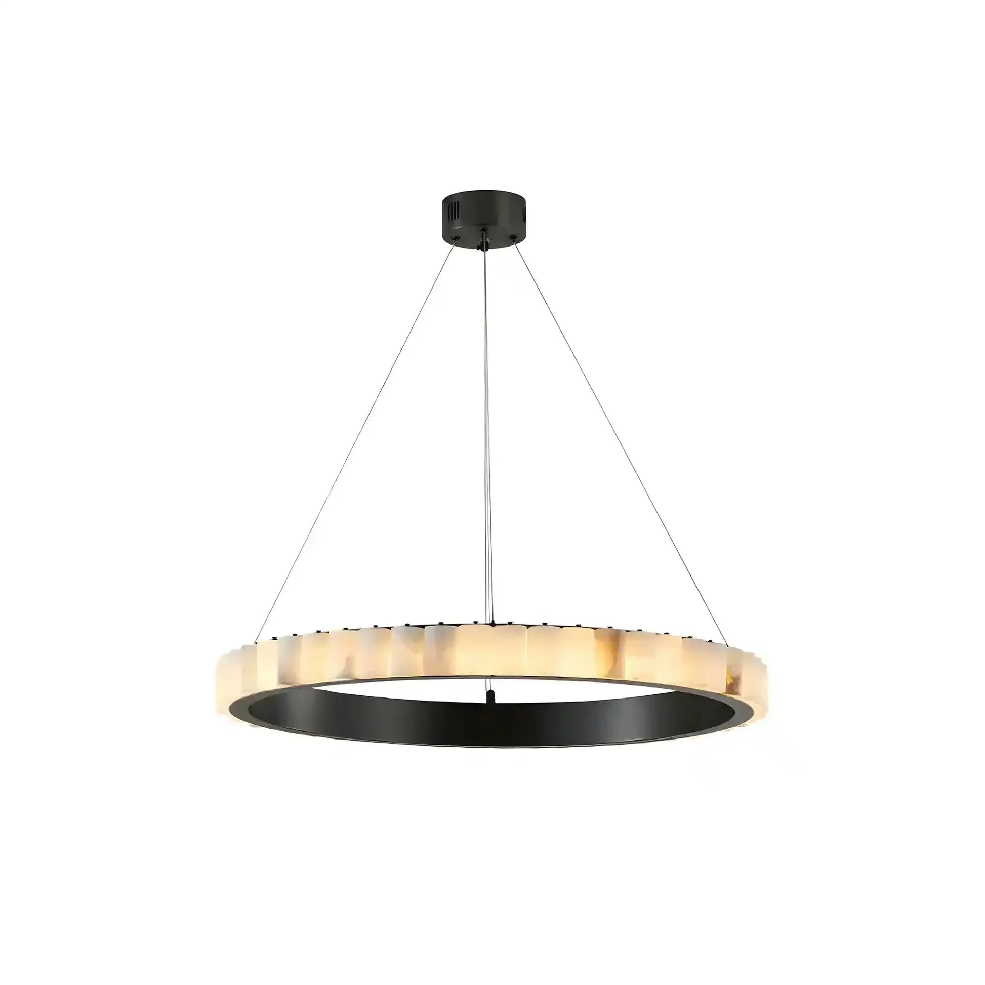 Avalon Alabaster Round Chandelier - 23.6″Dia x 59″HBlackWarm White - Manohaus