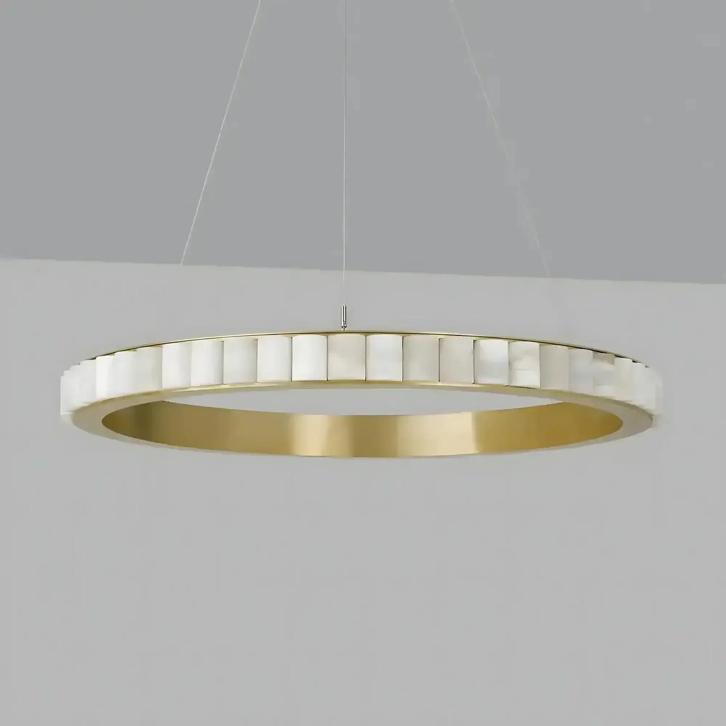 Avalon Alabaster Round Chandelier - 23.6″Dia x 59″HBlackWarm White - Manohaus