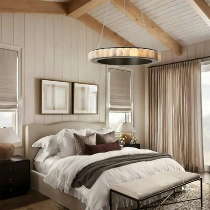 Avalon Alabaster Round Chandelier - 39.4″Dia x 59″HCopperWarm White - Manohaus