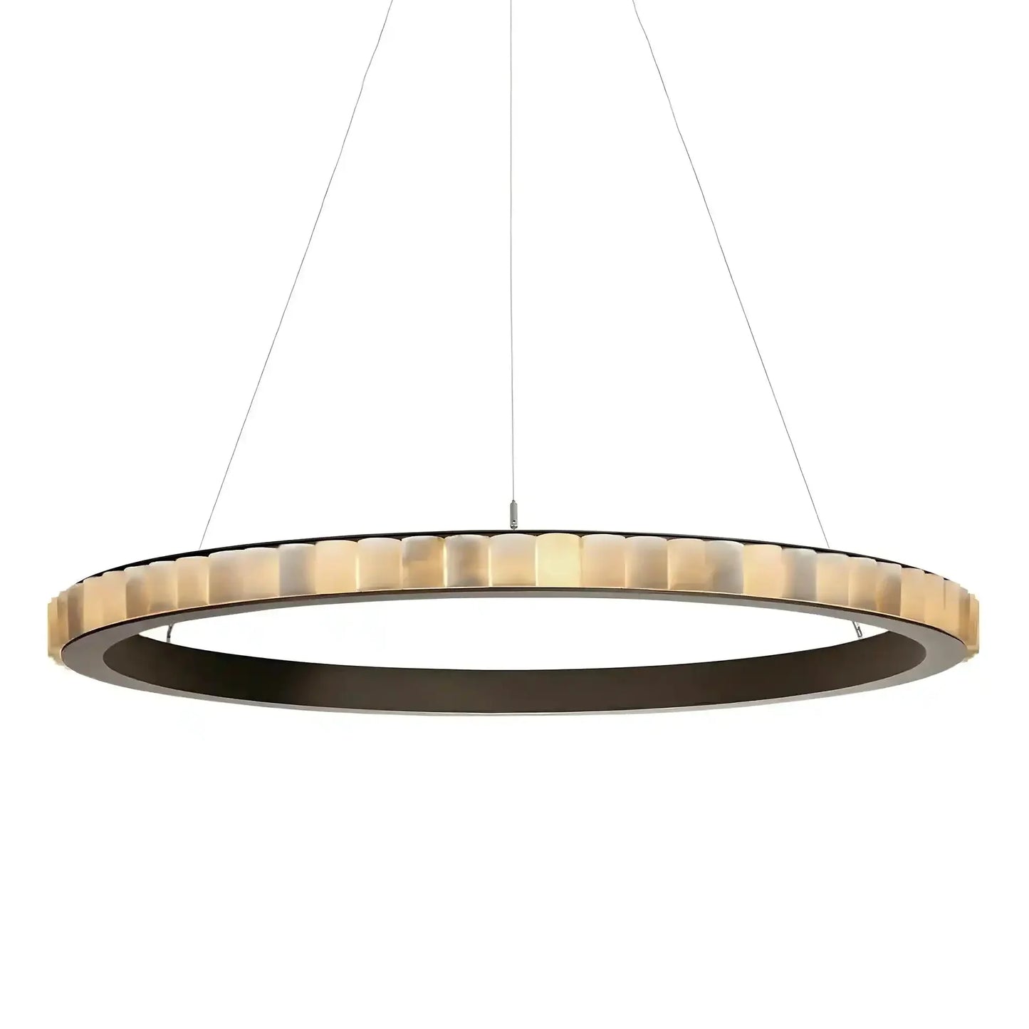 Avalon Alabaster Round Chandelier - 39.4″Dia x 59″HBlackWarm White - Manohaus