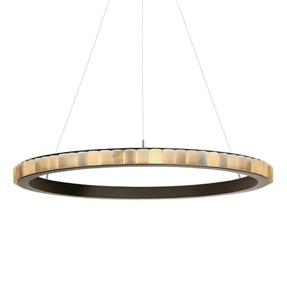 Avalon Alabaster Round Chandelier - 39.4″Dia x 59″HBlackWarm White - Manohaus