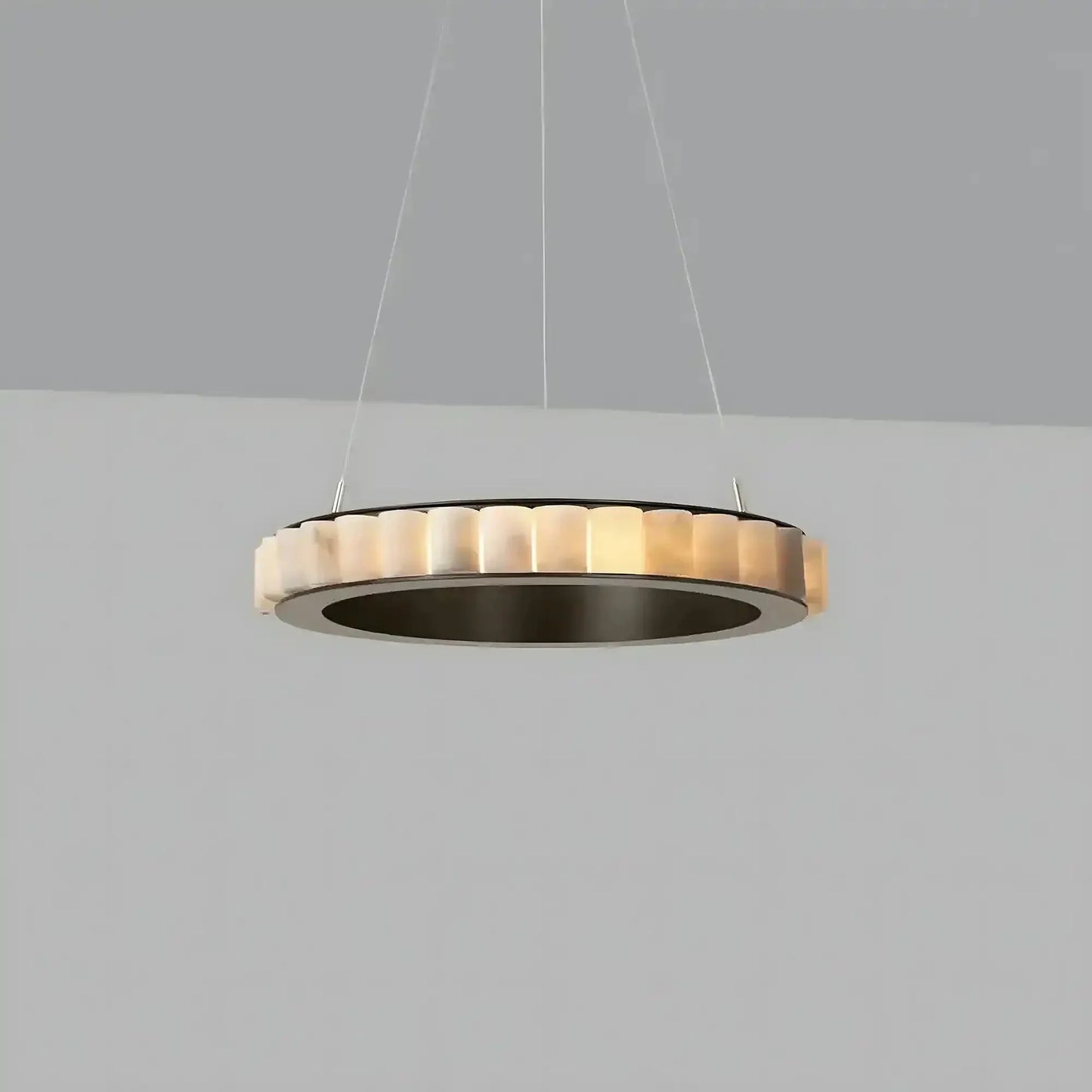 Avalon Alabaster Round Chandelier - 23.6″Dia x 59″HBlackWarm White - Manohaus