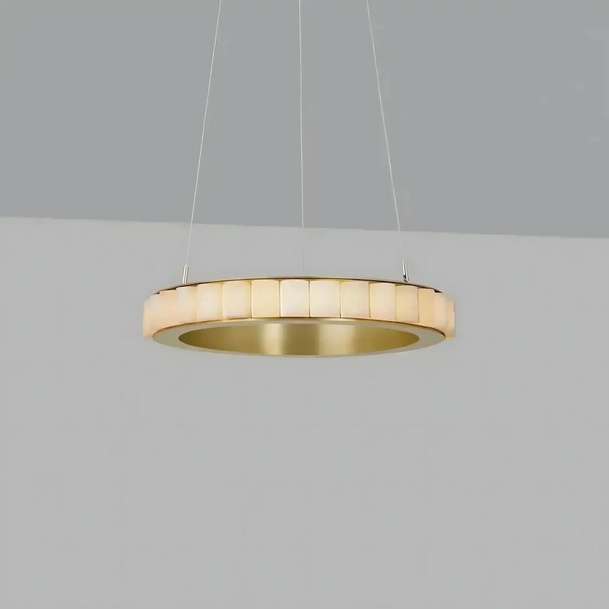 Avalon Alabaster Round Chandelier - 31.5″Dia x 59″HBlackWarm White - Manohaus