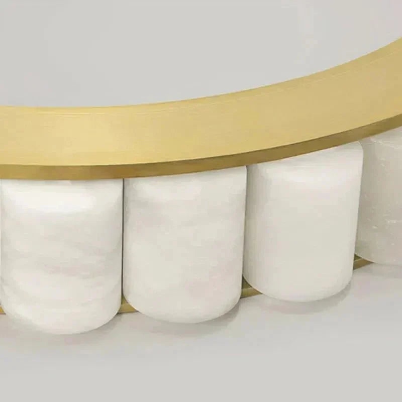 Avalon Halo Modern Chandelier - Satin Brass With Honed Alabaster Stone - Manohaus