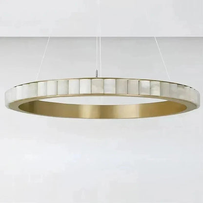 Avalon Halo Modern Chandelier - Satin Brass With Honed Alabaster Stone - Manohaus
