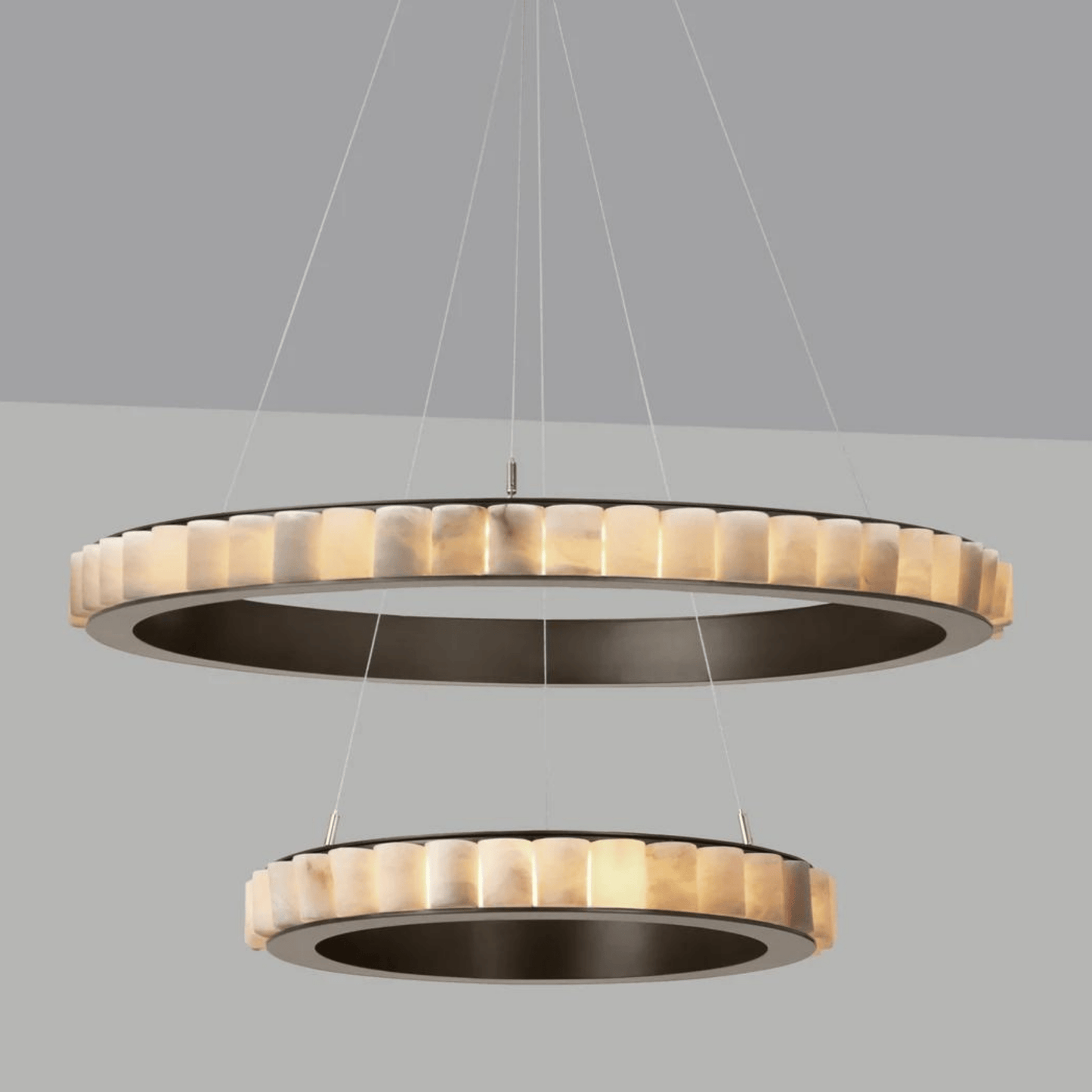 Avalon Halo Modern Chandelier - Satin Brass With Honed Alabaster Stone - Manohaus