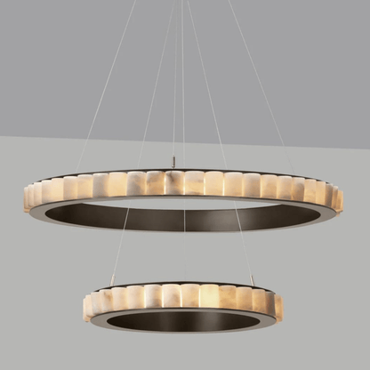 Avalon Halo Modern Chandelier - Satin Brass With Honed Alabaster Stone - Manohaus