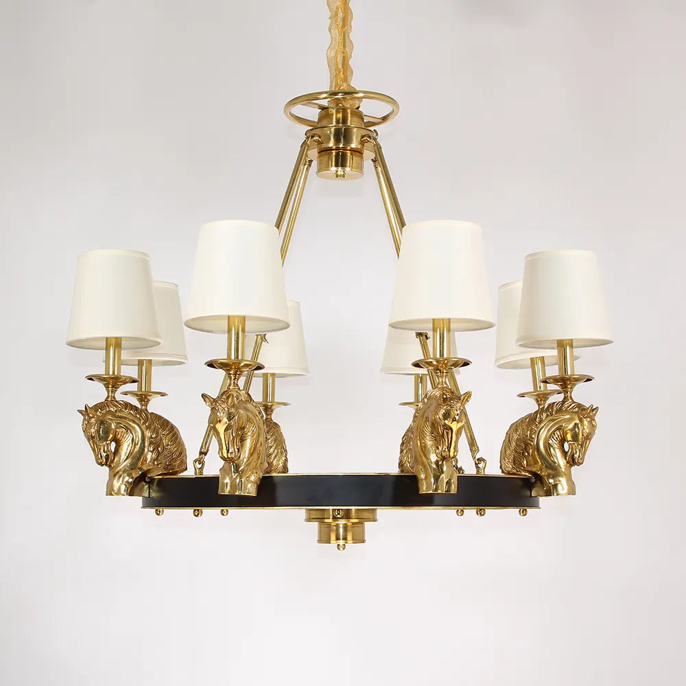 35X29 Inch 8 Lights Rococo Stype Cast Horse Head Antique Copper Chandelier Light