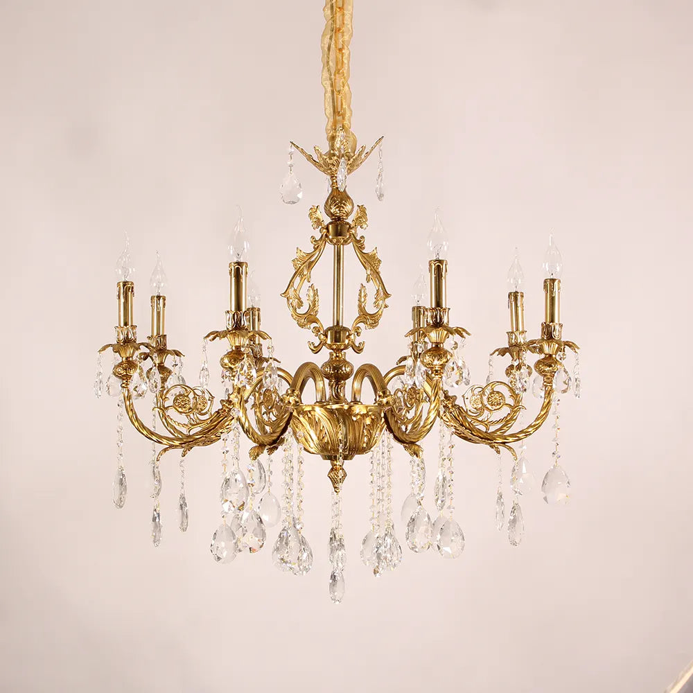 35X33 Inch 8 Lights Small Traditional Brass and Crystal Chandelier for Master Bedroom