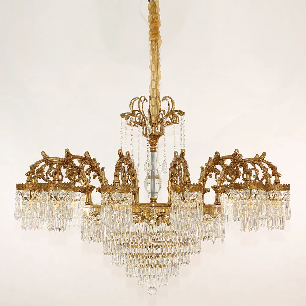 47 Inch Wide French Empire Style Brass Crystal Chandelier Gold Living Room Chandelier