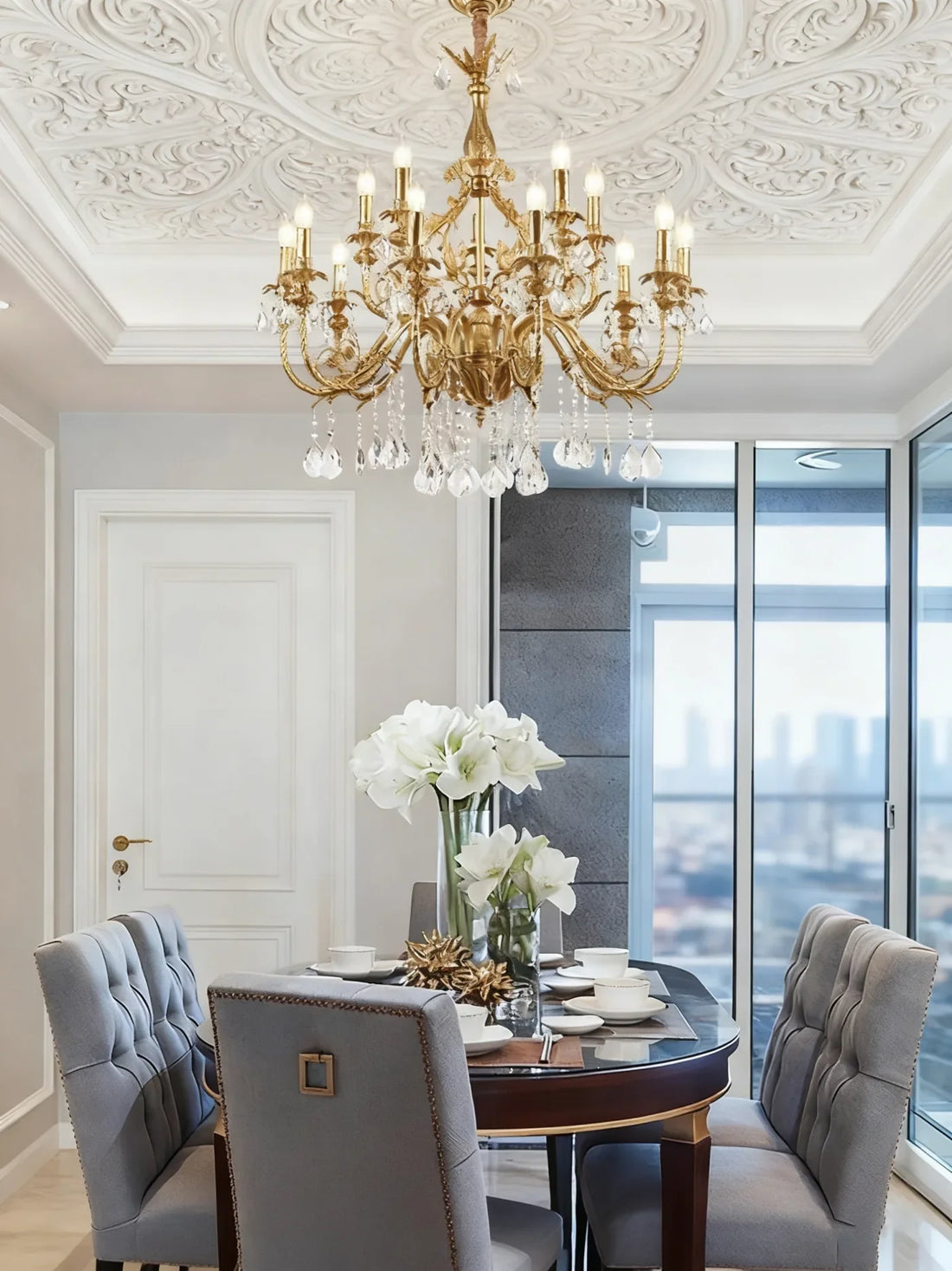 47X41 Inch 18 Lights Two-tier Big Brass and Crystal Chandelier Gold Chandelier for Extrance