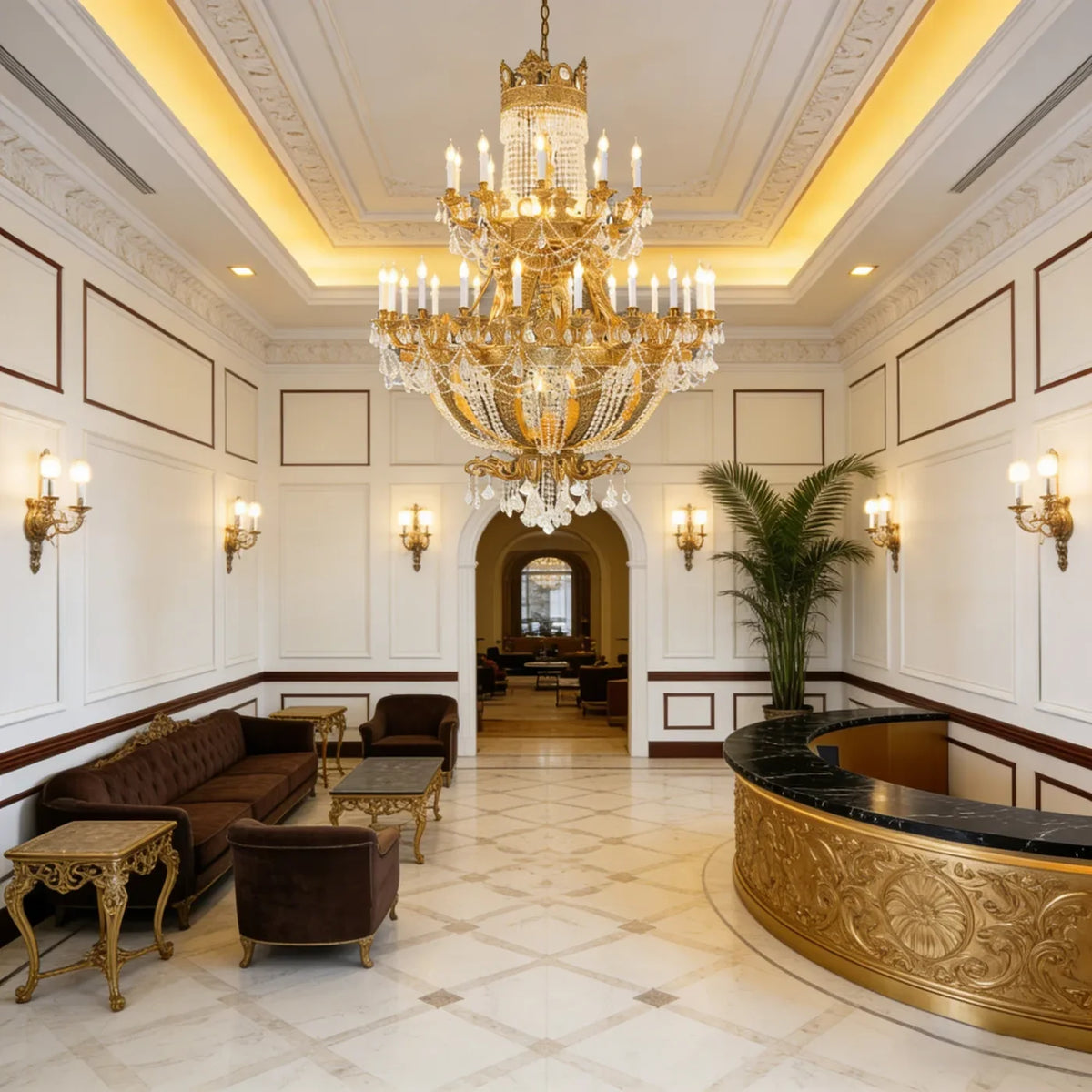 51X67 Inch 42 Lights Big French Empire Brass and Crystal Chandelier for Foyer