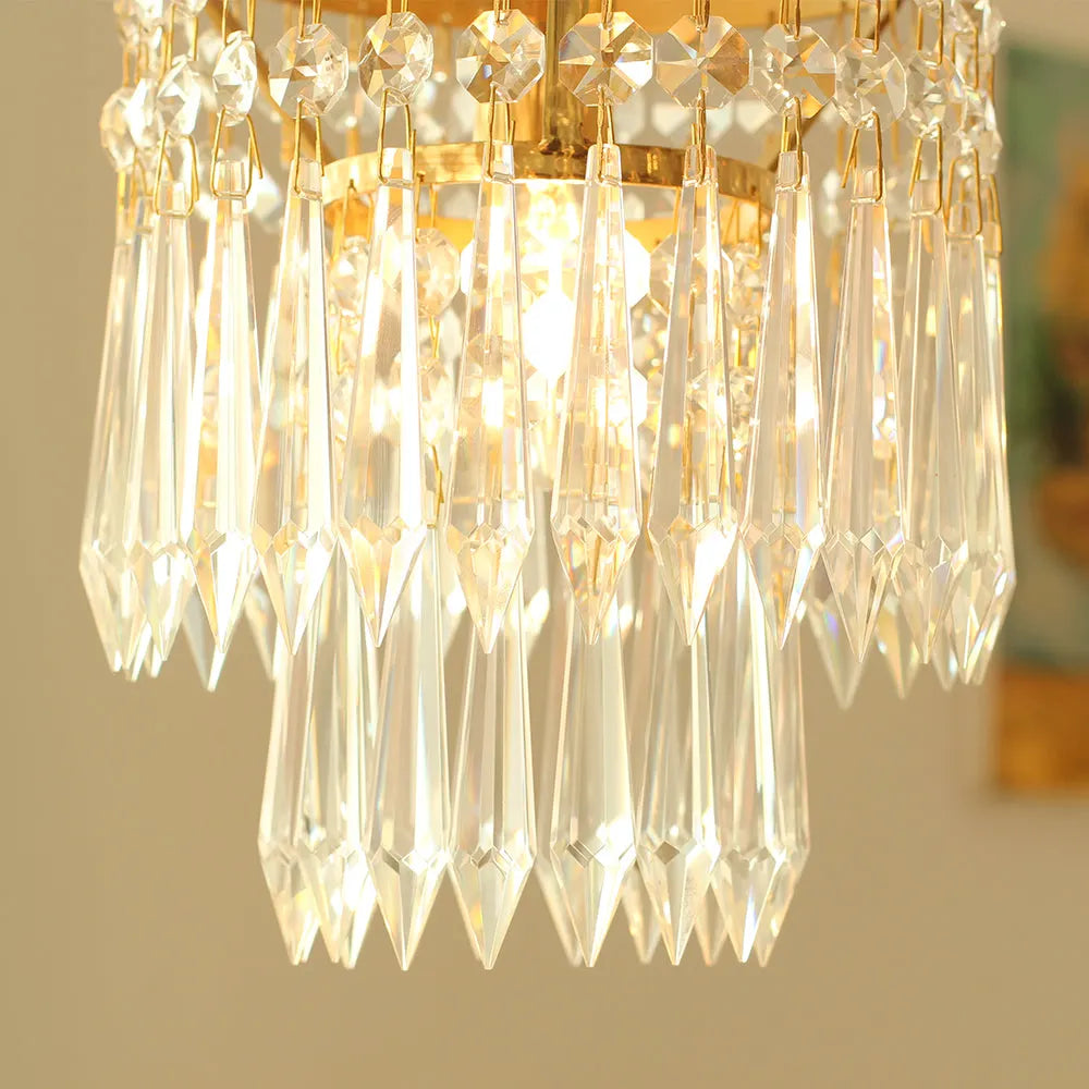 2-Pack 8-Inch Mini Crystal Chandeliers, Antique Brass Chandelier for Kitchen
